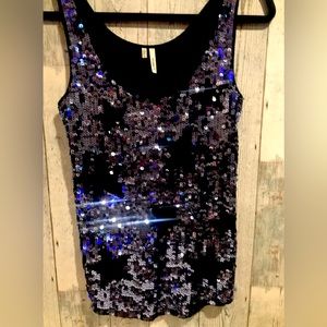 Blue sequin tank with Black stars